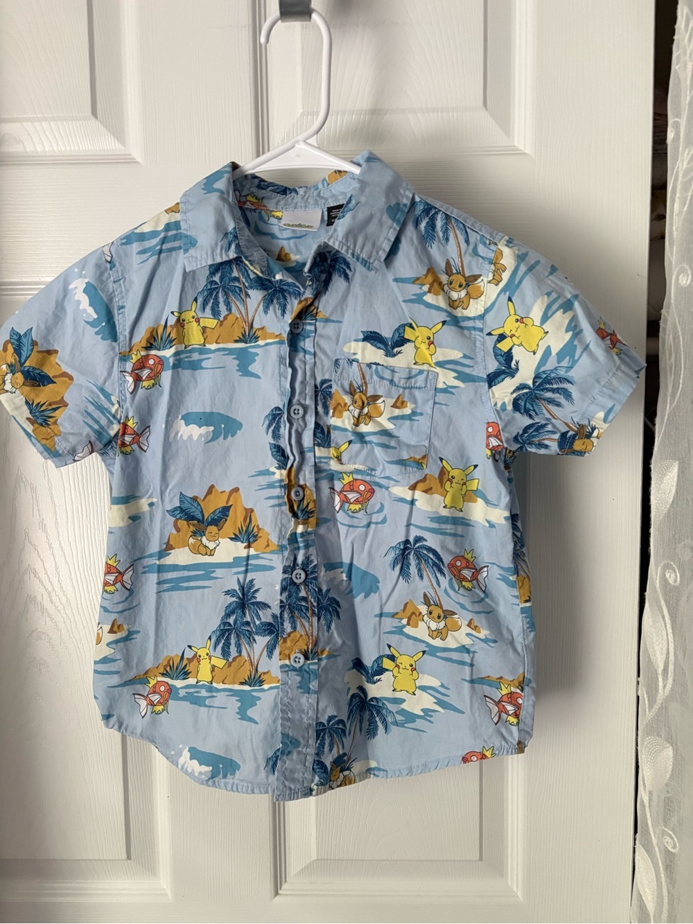 Pokemon Pikachu Eevee Allover Print Boys size S Button Up Shirt cotton